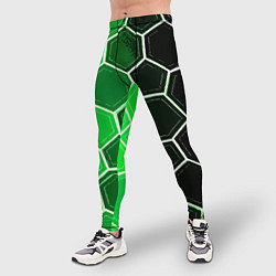 Тайтсы мужские Белые шестиугольники на чёрно-зелёном фоне, цвет: 3D-принт — фото 2