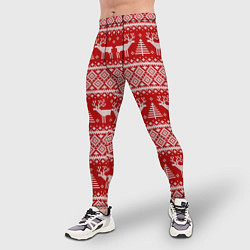 Тайтсы мужские Вязаный новогодний орнамент с оленями и ёлками, цвет: 3D-принт — фото 2