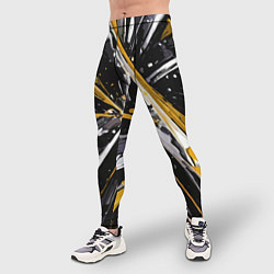 Тайтсы мужские Чёрно-жёлто-белая абстракция, цвет: 3D-принт — фото 2