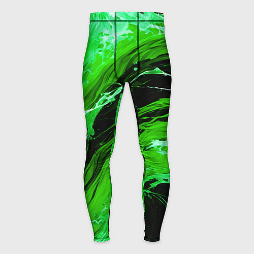 Мужские тайтсы Зелёные брызги на чёрном фоне / 3D-принт – фото 1