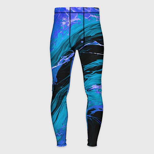Мужские тайтсы Синие брызги на чёрном фоне / 3D-принт – фото 1
