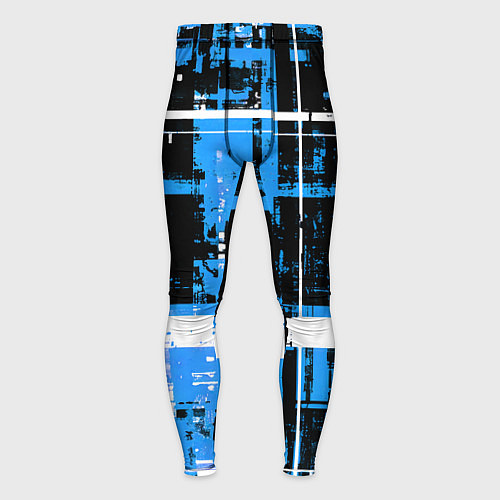 Мужские тайтсы Сине-белый гранж на чёрном фоне / 3D-принт – фото 1