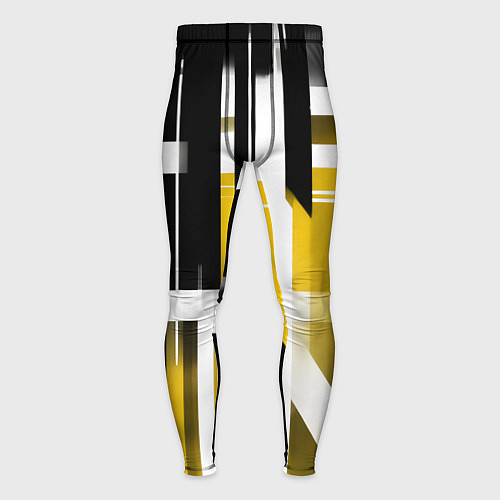 Мужские тайтсы Чёрно-жёлтые вертикальные и горизонтальные полосы / 3D-принт – фото 1