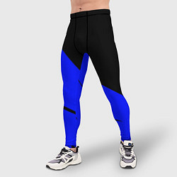 Тайтсы мужские Чёрный с синим двуцветный с полосой, цвет: 3D-принт — фото 2