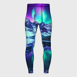 Тайтсы мужские Северное сияние над горами - неоновое свечение, цвет: 3D-принт