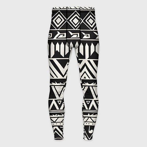Мужские тайтсы Черно белый орнамент в этническом стиле / 3D-принт – фото 1