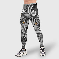 Тайтсы мужские С котами и рыбой на фоне сакуры в волнах, цвет: 3D-принт — фото 2