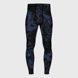 Тайтсы мужские Синий дракон на черном, цвет: 3D-принт