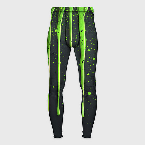 Мужские тайтсы Зеленая краска стекающая на черном фоне / 3D-принт – фото 1
