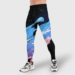 Тайтсы мужские Синяя волна на черном - текстура, цвет: 3D-принт — фото 2