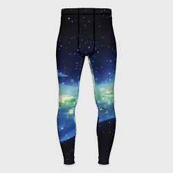 Тайтсы мужские Синяя волна с зеленым оттенком на черном, цвет: 3D-принт