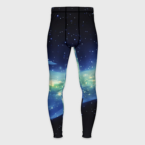 Мужские тайтсы Синяя волна с зеленым оттенком на черном / 3D-принт – фото 1