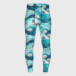 Тайтсы мужские Летний узор с ракушками и морскими звездами, цвет: 3D-принт