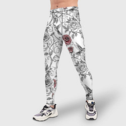 Тайтсы мужские Колибри и розы, цвет: 3D-принт — фото 2