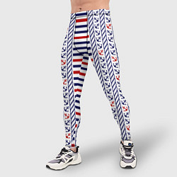 Тайтсы мужские Полосатый морской орнамент с якорями, цвет: 3D-принт — фото 2