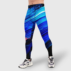 Тайтсы мужские Синии кисти краски на черном, цвет: 3D-принт — фото 2