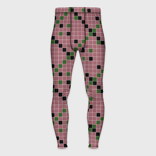 Мужские тайтсы Коричневая с черным и зеленым плитка / 3D-принт – фото 1