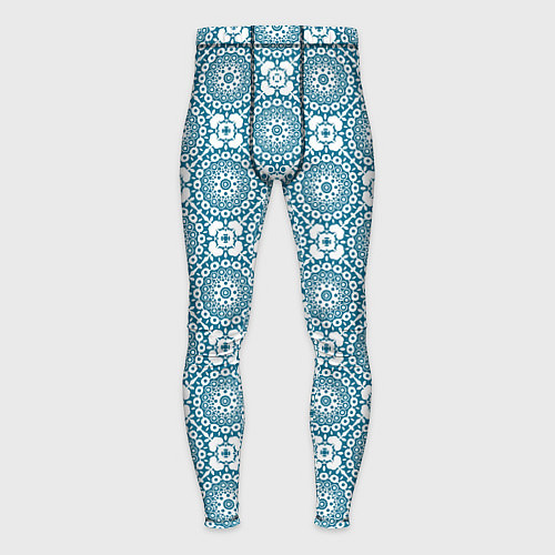 Мужские тайтсы Бело - голубой ажурный кружевной узор ретро / 3D-принт – фото 1