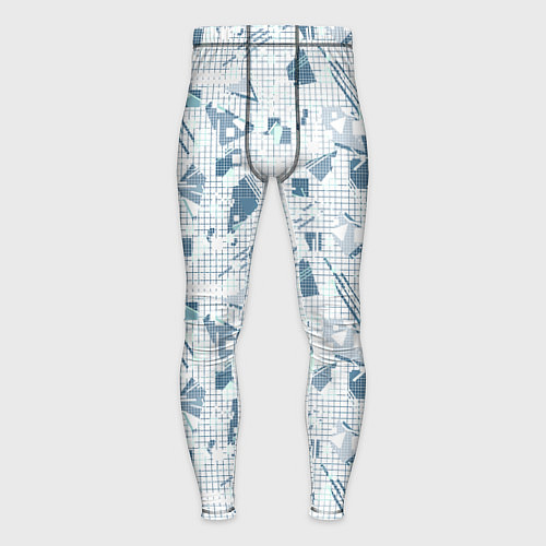 Мужские тайтсы Мемфис синий с серым клетчатый геометрический узор / 3D-принт – фото 1