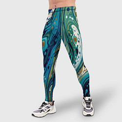 Тайтсы мужские Сине-зеленый абстрактный узор, цвет: 3D-принт — фото 2