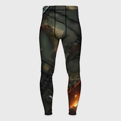 Мужские тайтсы Разорванный камуфляж с огнем