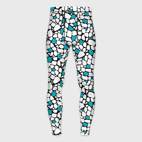 Мужские тайтсы Мелкий синий белый мозаичный узор на черном / 3D-принт – фото 1