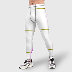 Тайтсы мужские Color white pink yellow stripes, цвет: 3D-принт — фото 2