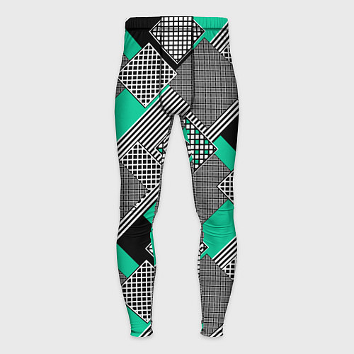 Мужские тайтсы Черно бирюзовая абстрактная геометрия пэчворк / 3D-принт – фото 1