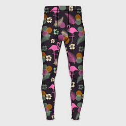 Тайтсы мужские Фламинго и листья на темно-синем, цвет: 3D-принт