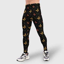 Тайтсы мужские Бабочки летают на чёрном - паттерн, цвет: 3D-принт — фото 2