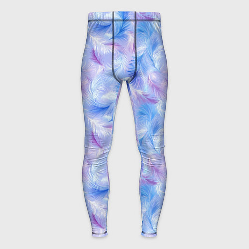 Мужские тайтсы Узор из голубых и сиреневых перьев / 3D-принт – фото 1