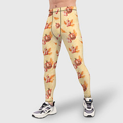 Тайтсы мужские Хеллоуин с тыквой и листьями, цвет: 3D-принт — фото 2