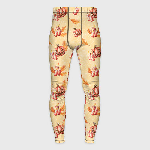 Мужские тайтсы Хеллоуин с тыквой и листьями / 3D-принт – фото 1