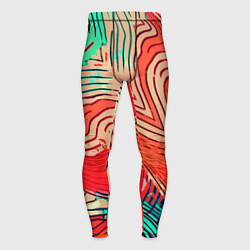 Тайтсы мужские Красно-зелёный полосатая абстракция, цвет: 3D-принт