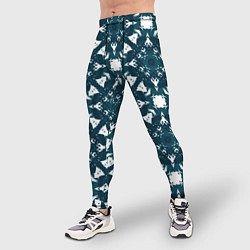 Тайтсы мужские Цветочно-геометрический узор в сине-белом, цвет: 3D-принт — фото 2