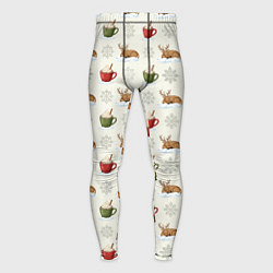 Мужские тайтсы Зимний паттерн с оленем и чашками какао