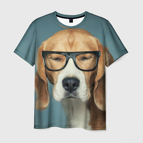 Мужская футболка Бигль в очках / 3D-принт – фото 1