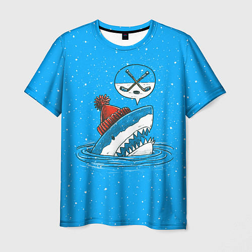 Мужская футболка Акула хоккейный фанат / 3D-принт – фото 1