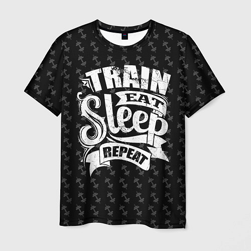 Мужская футболка Train Eat Sleep Repeat / 3D-принт – фото 1