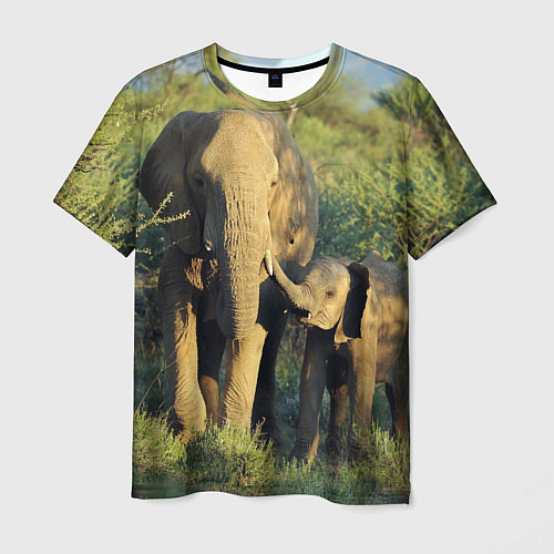 Мужская футболка Семья слонов в природе / 3D-принт – фото 1