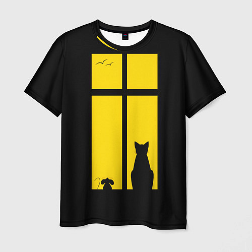 Мужская футболка Котик в окошке / 3D-принт – фото 1