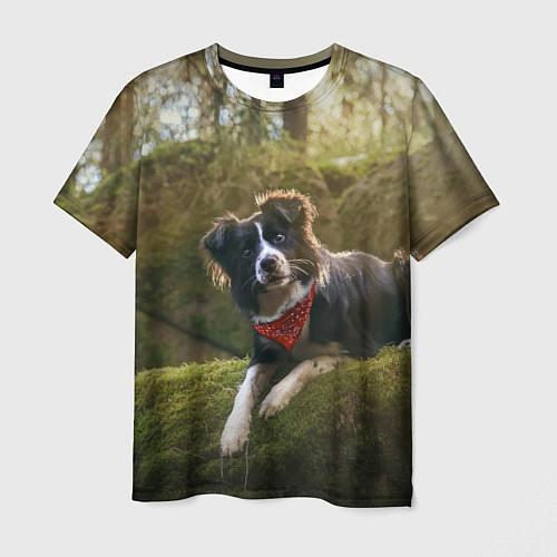 Мужская футболка Собачка на траве / 3D-принт – фото 1
