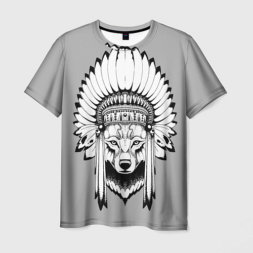 Мужская футболка Волк-индеец / 3D-принт – фото 1