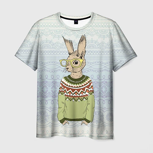Мужская футболка Кролик хипстер / 3D-принт – фото 1