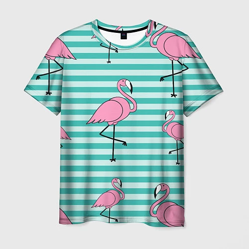 Мужская футболка Полосатые фламинго / 3D-принт – фото 1