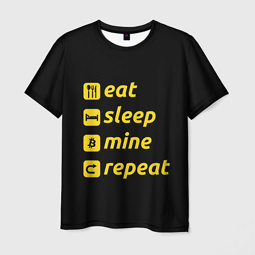 Мужская футболка Eat Sleep Mine Repeat / 3D-принт – фото 1