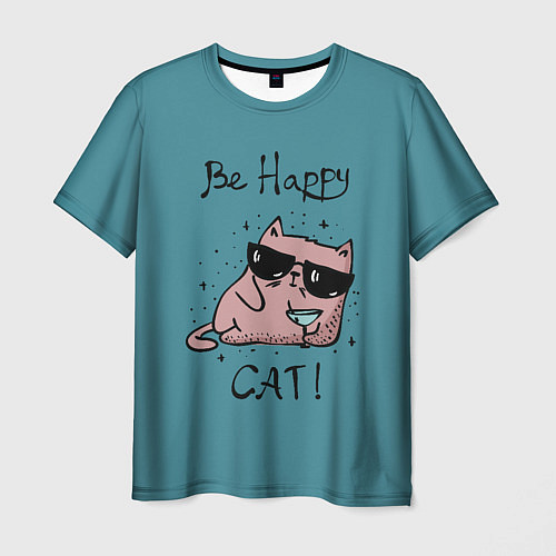 Мужская футболка Be Happy Cat / 3D-принт – фото 1