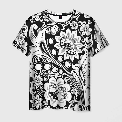 Мужская футболка Хохлома черно-белая / 3D-принт – фото 1