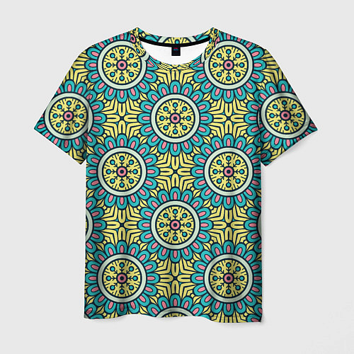 Мужская футболка Хризантемы: бирюзовый узор / 3D-принт – фото 1