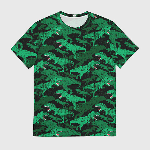 Мужская футболка Зелёные тираннозавры - камуфляж / 3D-принт – фото 1